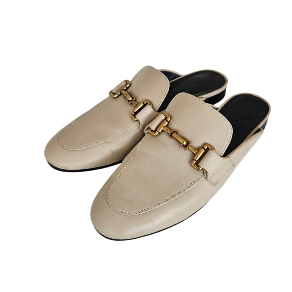 Massimo Dutti Beige Leather Horsebit Backless Loafers - Picture 10 of 10